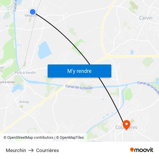 Meurchin to Courrières map