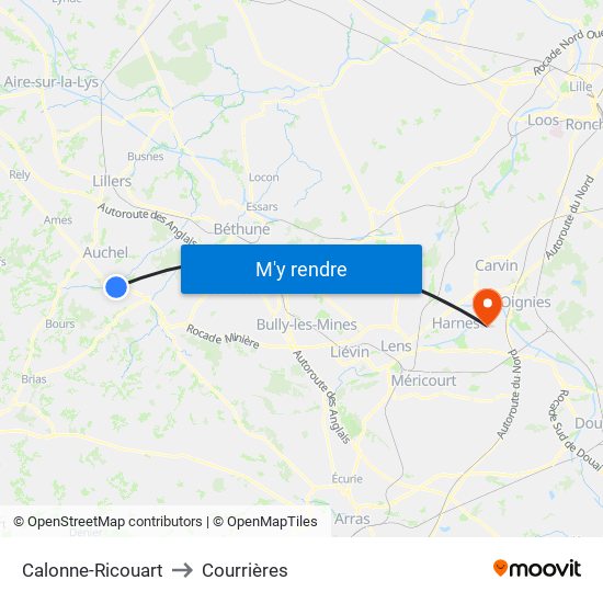 Calonne-Ricouart to Courrières map