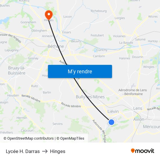 Lycée H. Darras to Hinges map