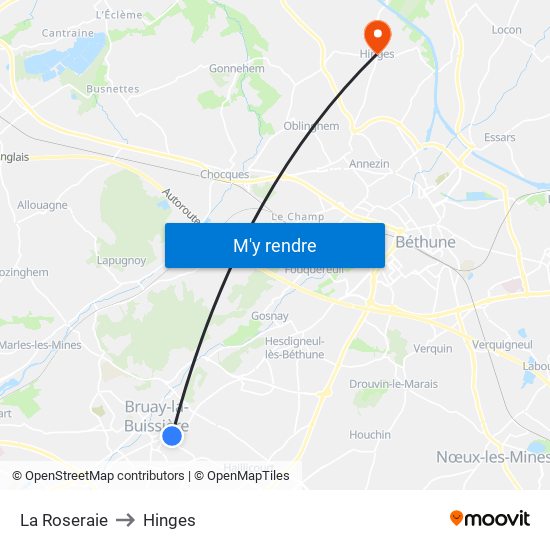 La Roseraie to Hinges map