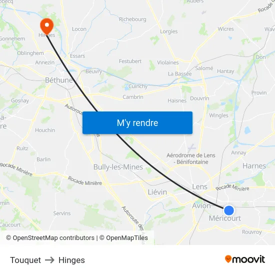 Touquet to Hinges map