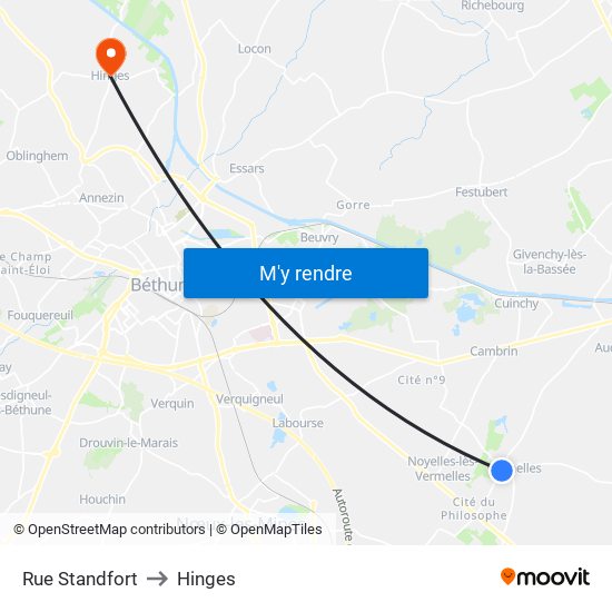 Rue Standfort to Hinges map