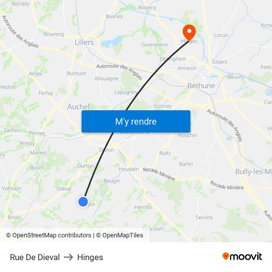 Rue De Dieval to Hinges map