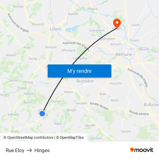 Rue Eloy to Hinges map