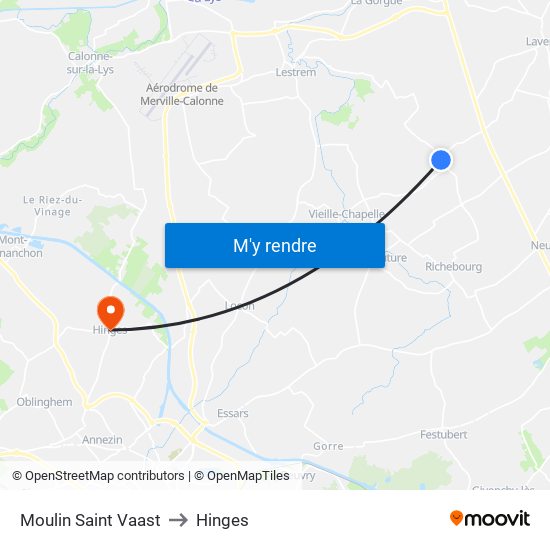 Moulin Saint Vaast to Hinges map