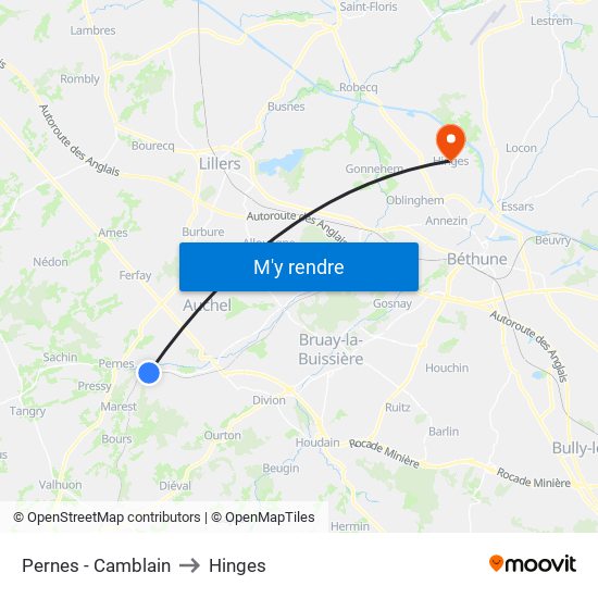 Pernes - Camblain to Hinges map