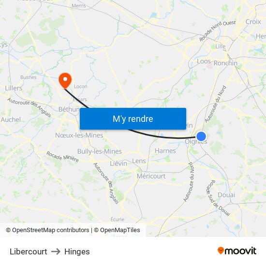 Libercourt to Hinges map