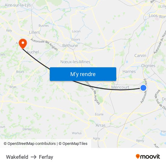 Wakefield to Ferfay map