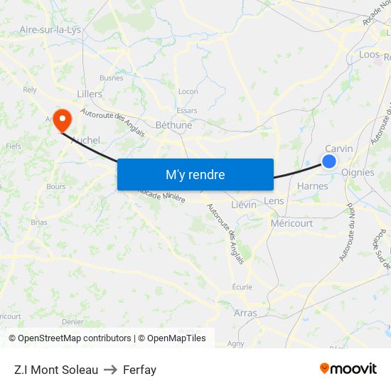 Z.I Mont Soleau to Ferfay map