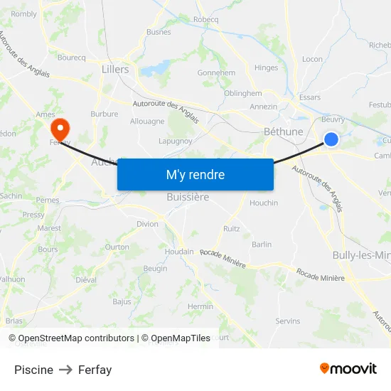 Piscine to Ferfay map