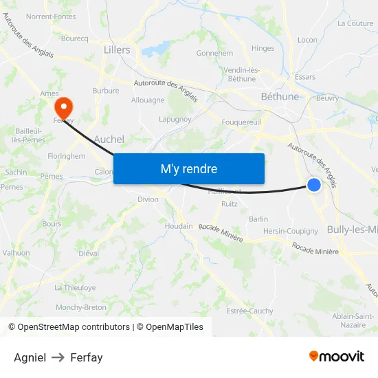 Agniel to Ferfay map