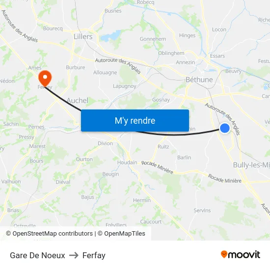 Gare De Noeux to Ferfay map