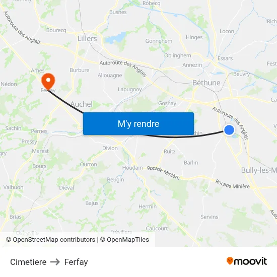 Cimetiere to Ferfay map