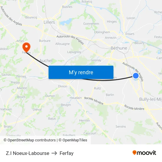 Z.I Noeux-Labourse to Ferfay map