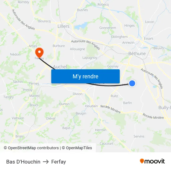 Bas D'Houchin to Ferfay map
