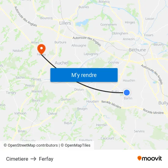 Cimetiere to Ferfay map