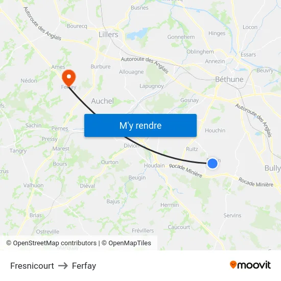 Fresnicourt to Ferfay map