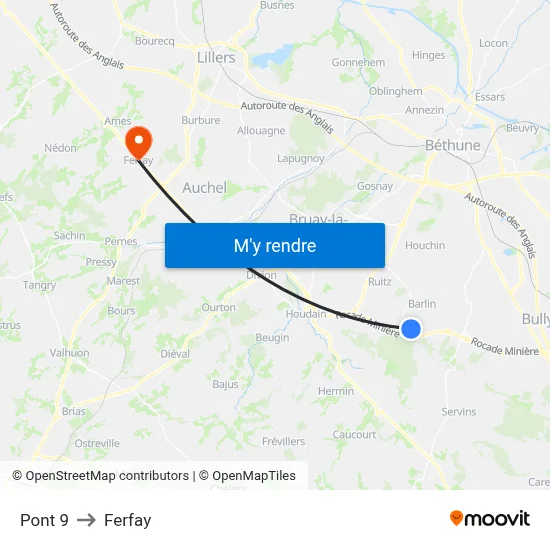 Pont 9 to Ferfay map