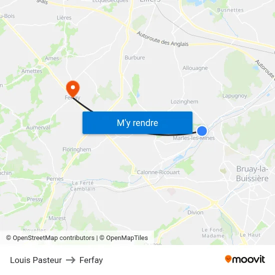 Louis Pasteur to Ferfay map