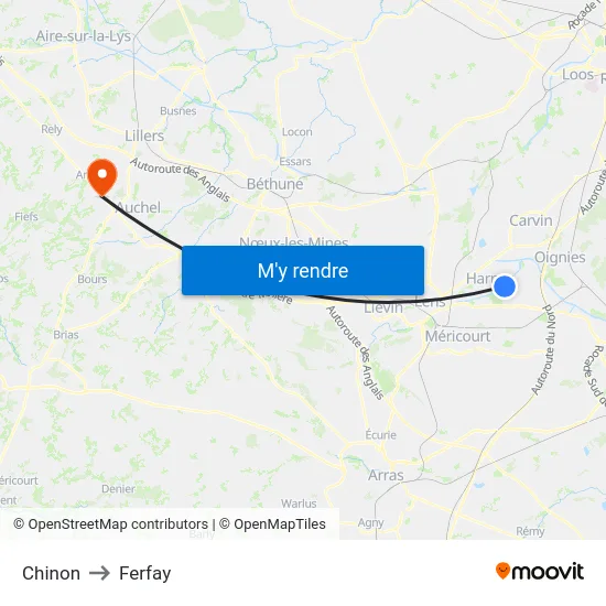 Chinon to Ferfay map