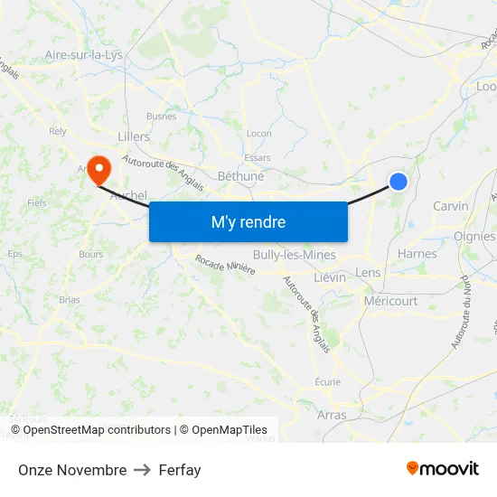 Onze Novembre to Ferfay map