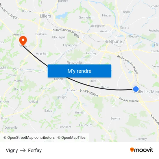 Vigny to Ferfay map