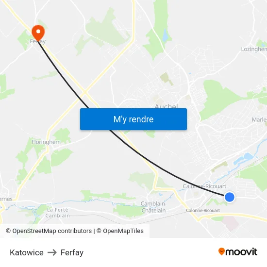 Katowice to Ferfay map