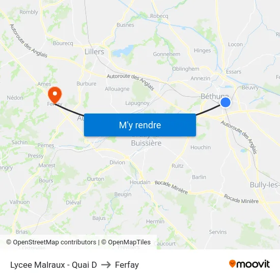 Lycee Malraux - Quai D to Ferfay map