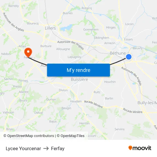 Lycee Yourcenar to Ferfay map