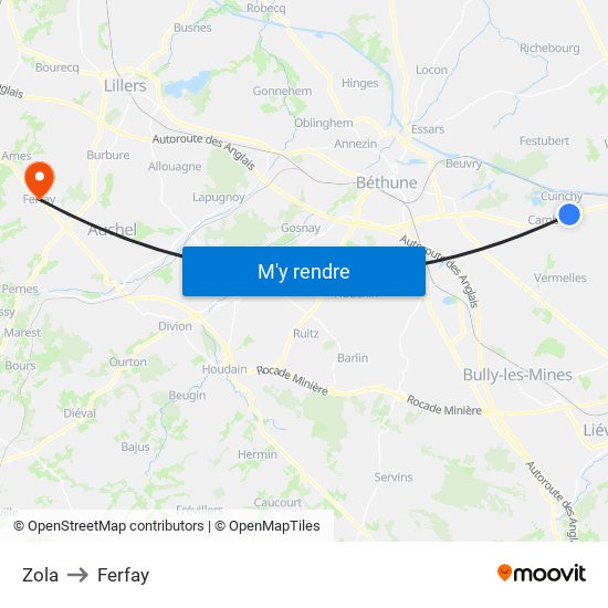 Zola to Ferfay map