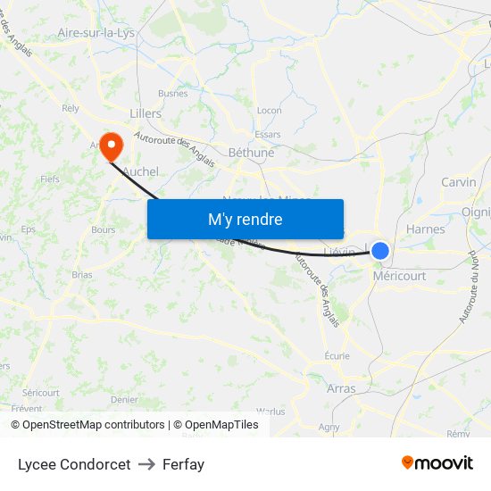 Lycee Condorcet to Ferfay map