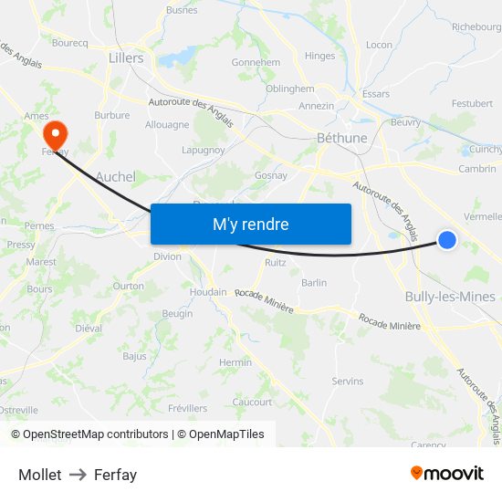 Mollet to Ferfay map