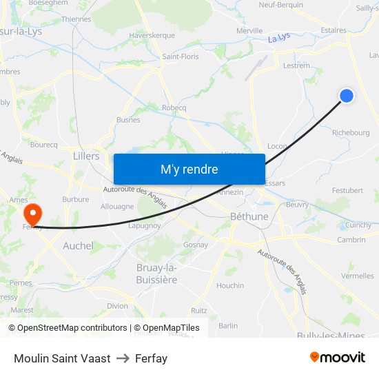 Moulin Saint Vaast to Ferfay map