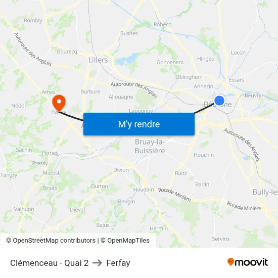 Clémenceau - Quai 2 to Ferfay map