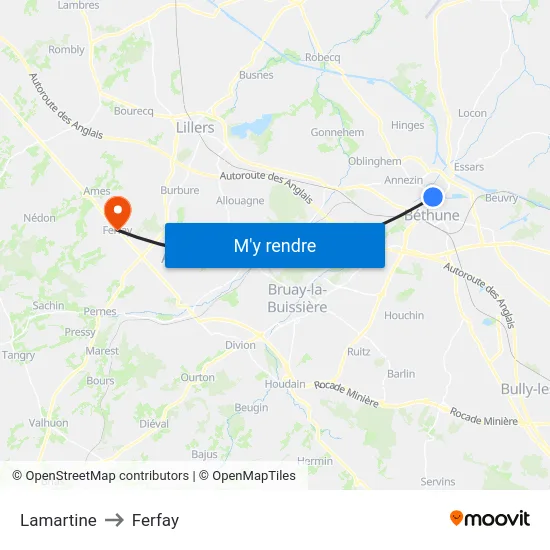 Lamartine to Ferfay map