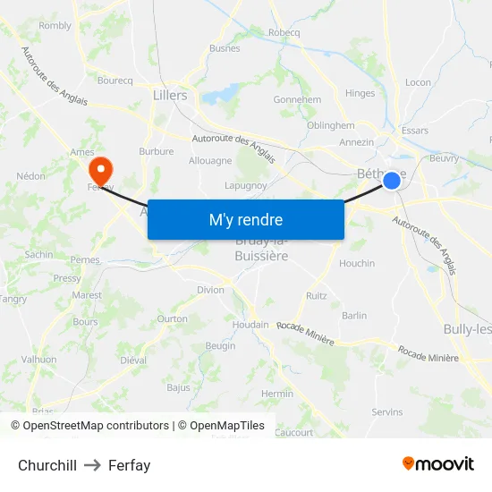 Churchill to Ferfay map