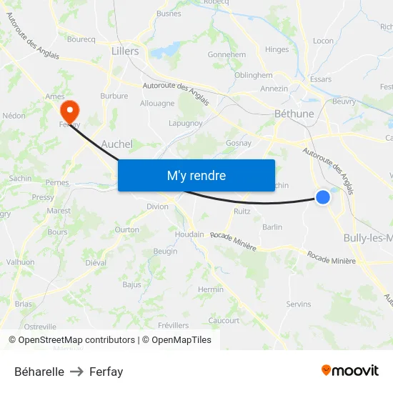 Béharelle to Ferfay map