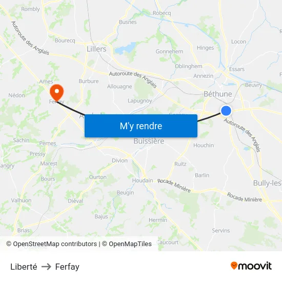 Liberté to Ferfay map