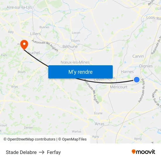 Stade Delabre to Ferfay map