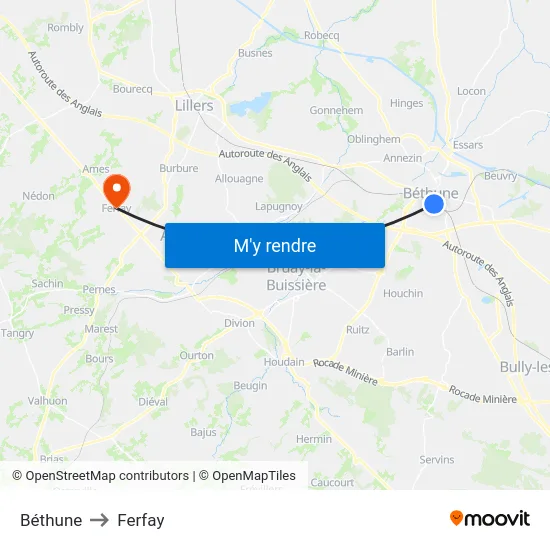 Béthune to Ferfay map