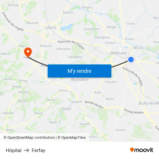 Hôpital to Ferfay map