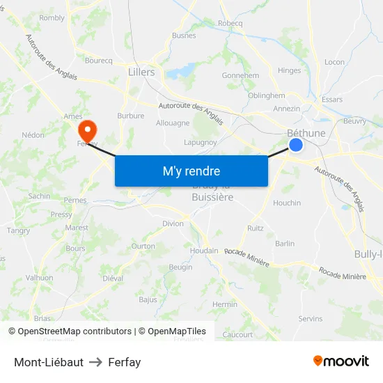 Mont-Liébaut to Ferfay map