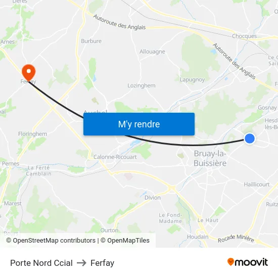 Porte Nord Ccial to Ferfay map