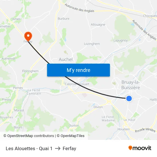 Les Alouettes - Quai 1 to Ferfay map