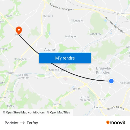 Bodelot to Ferfay map