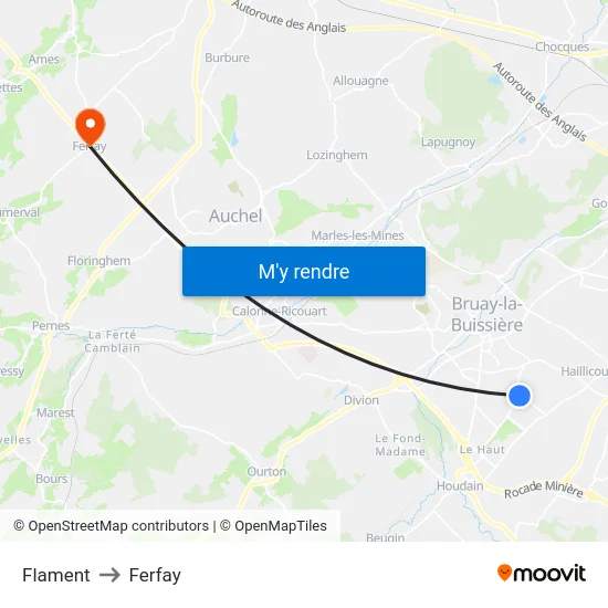 Flament to Ferfay map