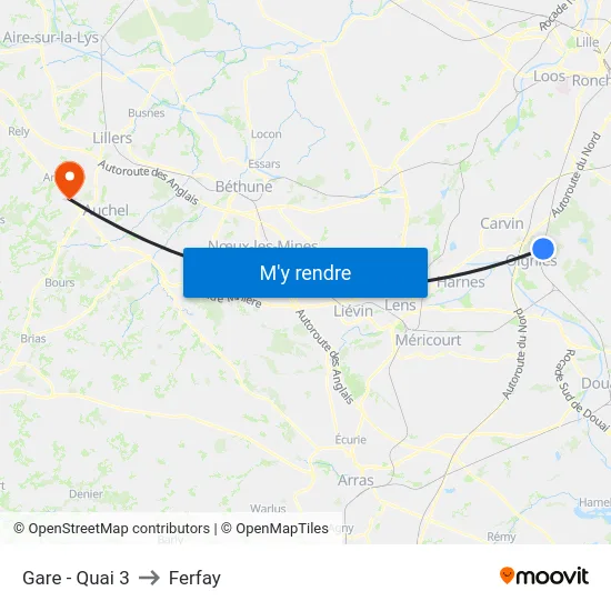 Gare - Quai 3 to Ferfay map