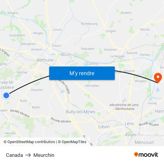 Canada to Meurchin map
