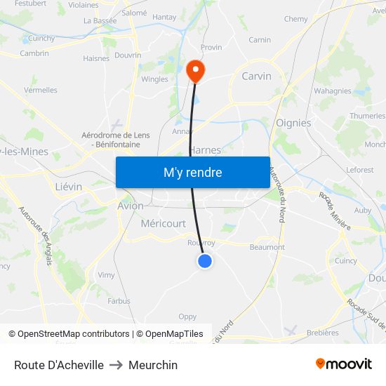 Route D'Acheville to Meurchin map