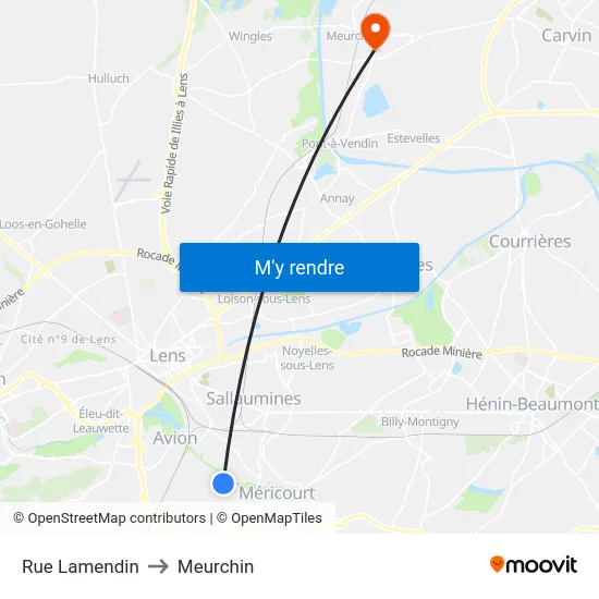 Rue Lamendin to Meurchin map